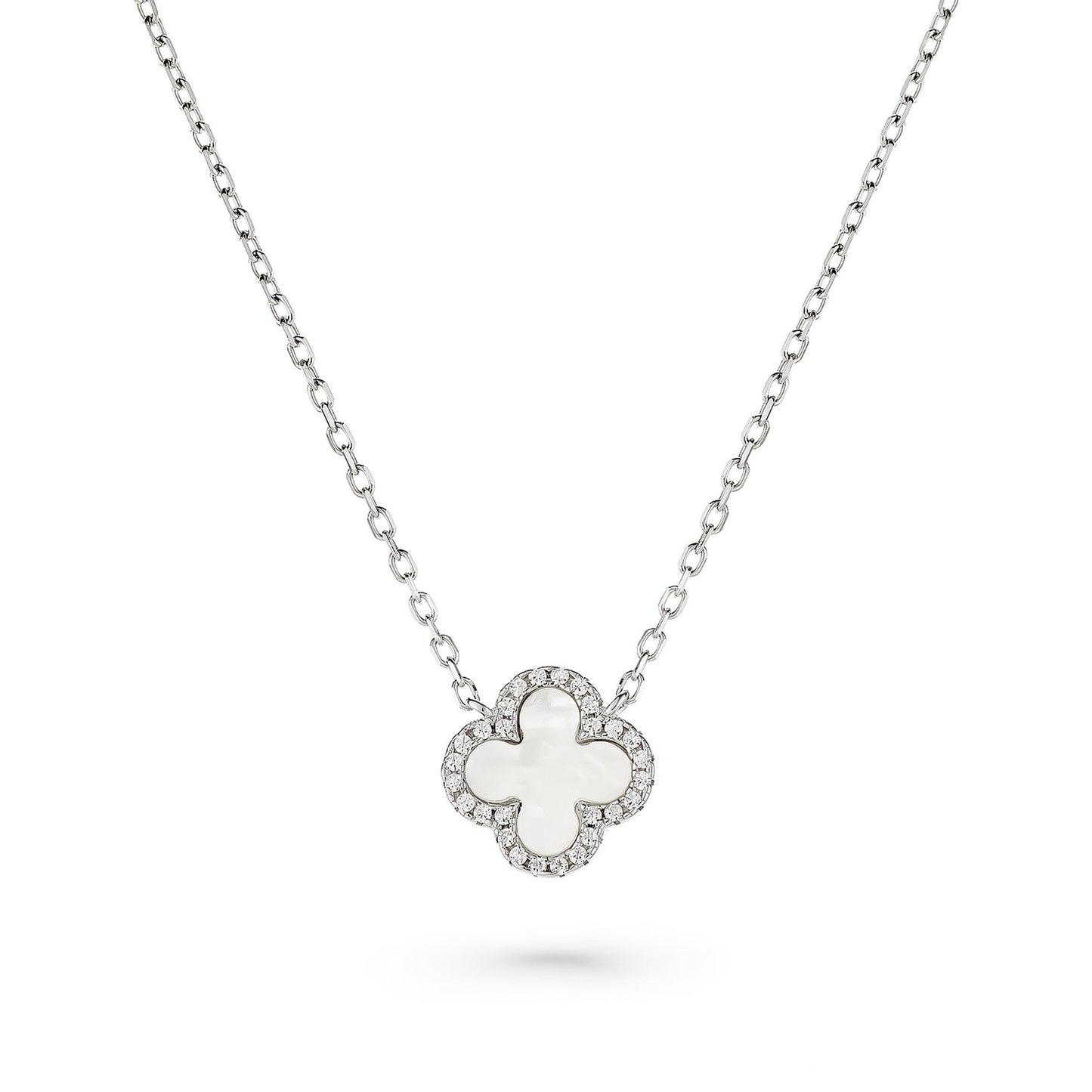 Silver Mother of Pearl Clover Necklace