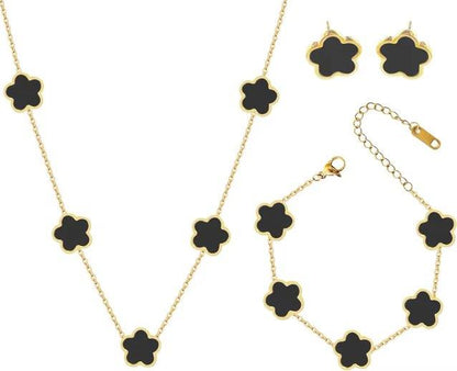 3 Piece Gold Onyx Clover Jewelry Sets