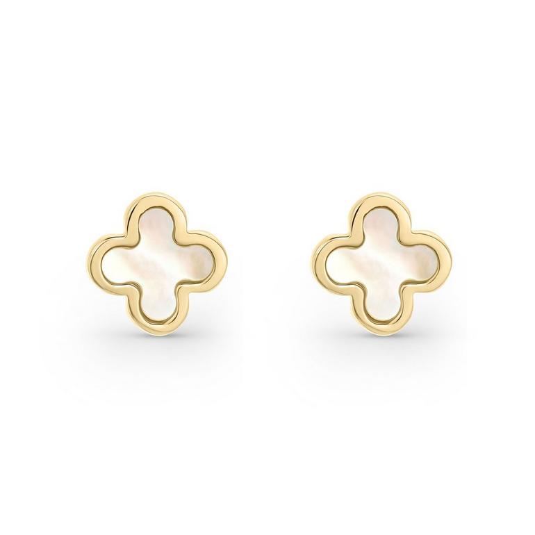 Gold Mother Of Pearl Clover Earrings