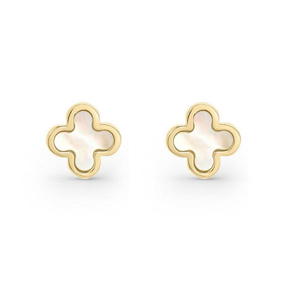 Gold Mother Of Pearl Clover Earrings