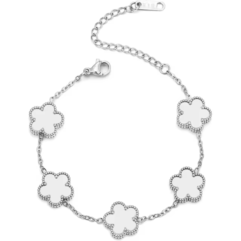 Silver Mother Of Pearl Five Leaf Clover Bracelet