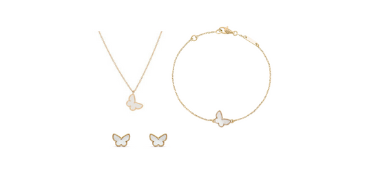 Sweet Butterflies 18K Gold Mother Of Pearl Jewelry Set