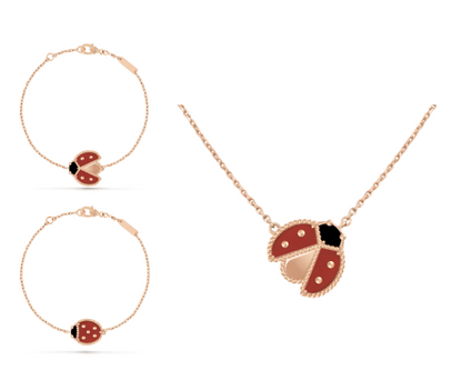 Lucky Spring Ladybug Open / Closed 18K Rose Gold Jewelry Set