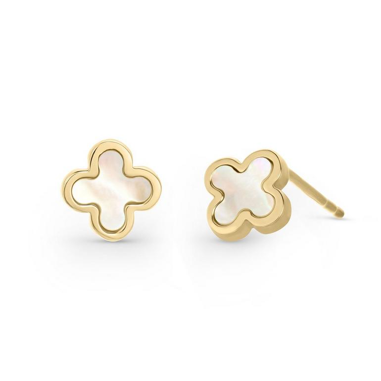 Gold Mother Of Pearl Clover Earrings