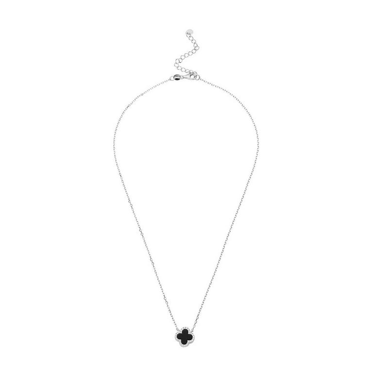 Silver Onyx Clover Necklace